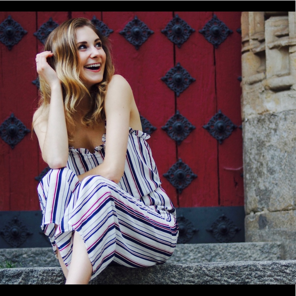 Red/Blue/White stripped jumpsuit